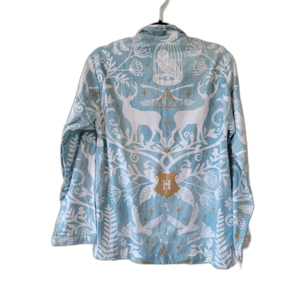 Harry Potter Blue Button Up Shirt Wizarding World Size L - Picture 2 of 8